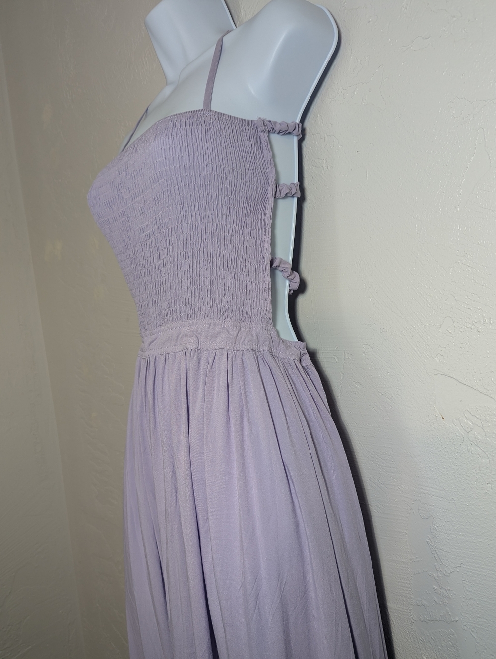 Lilac Halter Smocked Flowy Ruffle Summer Maxi Dress Cute Comfy Casual Vacation - Picture 3 of 11
